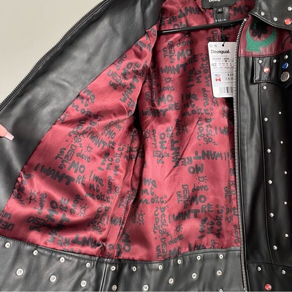 Desigual Carole Jewelled Faux Leather Embroidered Jacket Size 8 NWT - Picture 6 of 13